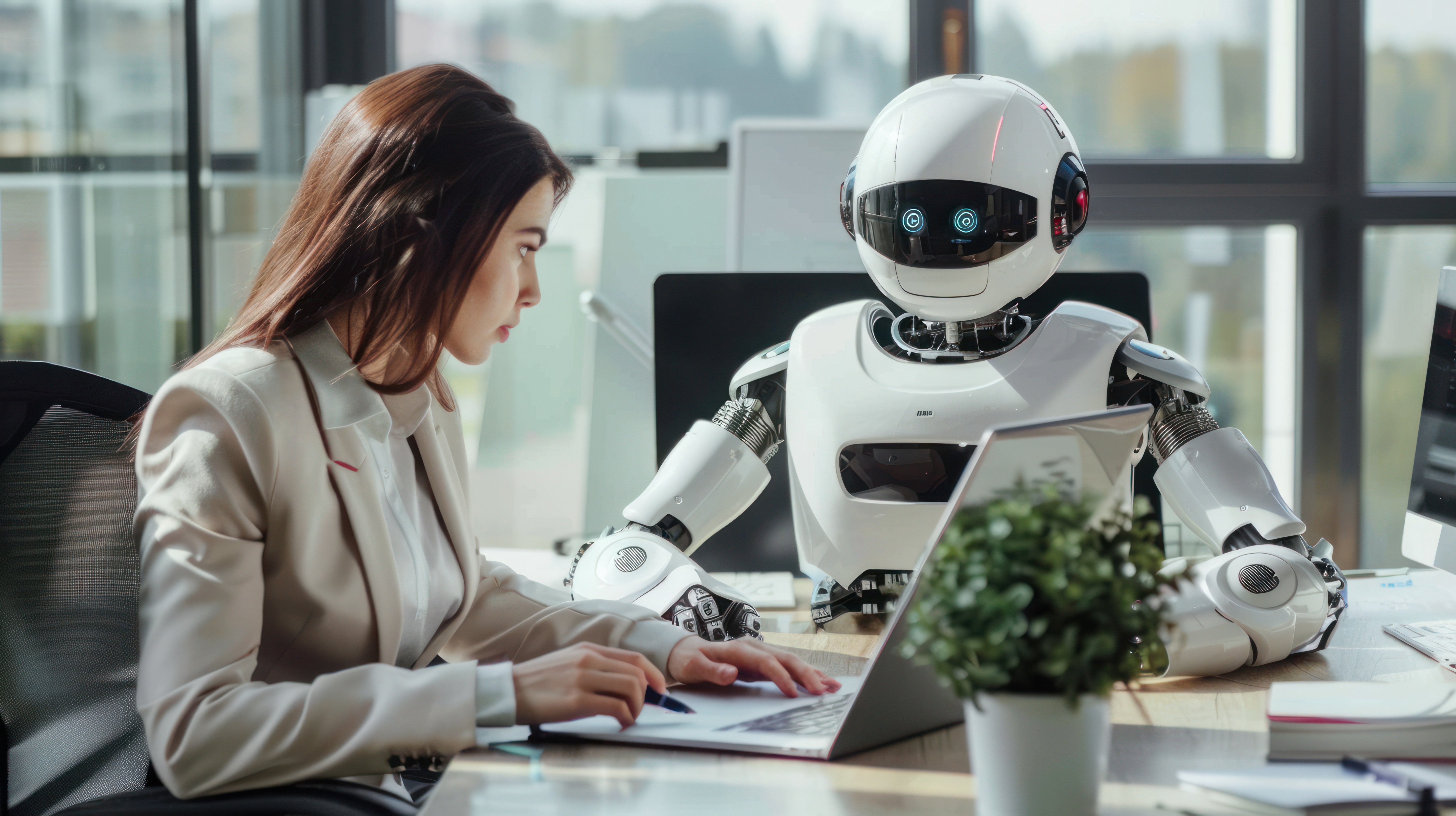 business-woman-robot-working-office-desk